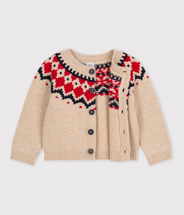 Cardigan in maglia di lana e cotone beige/multicolore