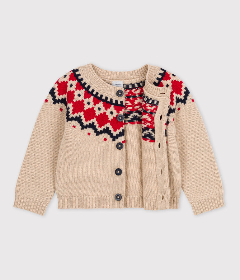 Cardigan in maglia di lana e cotone beige/multicolore
