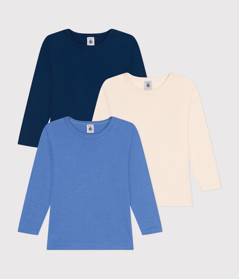 Set di 3 T-shirt a maniche lunghe in cotone tinta unita bambino multicolore