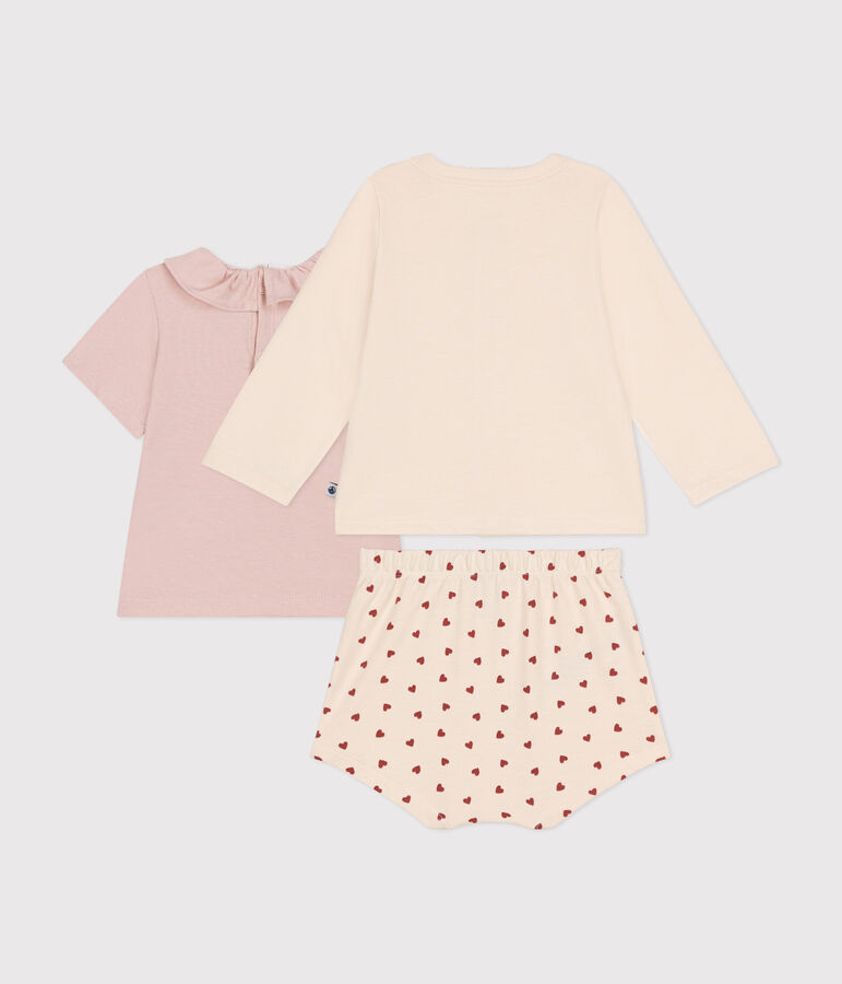 Completo 3 pezzi beb&egrave; in jersey leggero ecru/multicolore