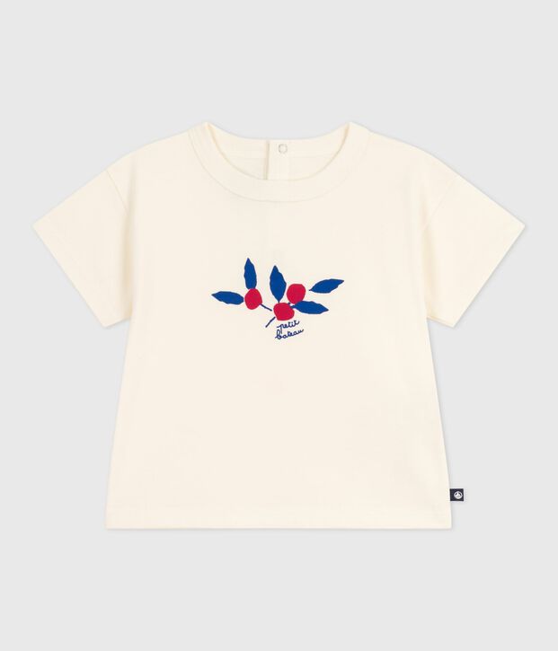 T-shirt a maniche lunghe in cotone con cuore stampato neonata ecru/multicolore