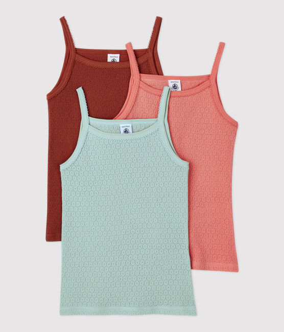 Confezione da 3 canottiere con spalline traforate in cotone bambina variante 1
