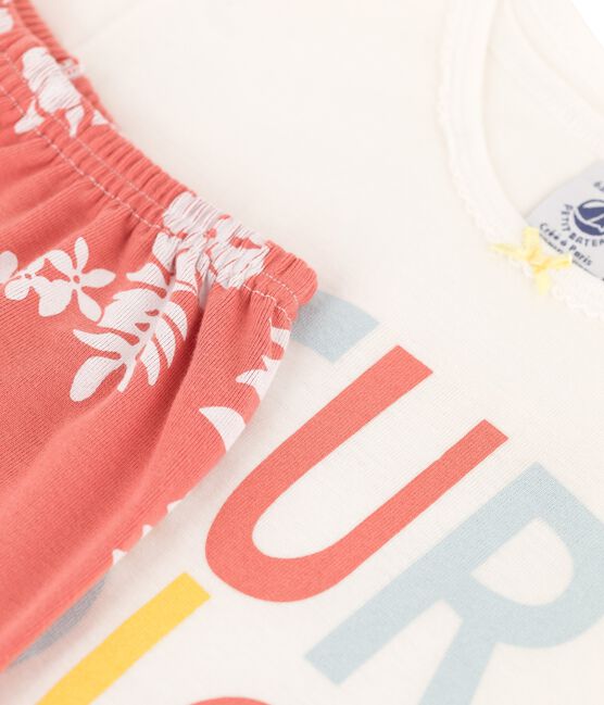 Pigiama corto fantasia hawaiana rosa bambina in cotone bianco MARSHMALLOW/ PAPAYE