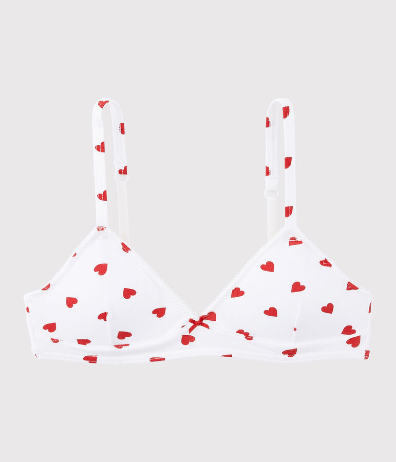 Reggiseno imbottito cuore rosso ragazza in cotone biologico e elastan bianco/rosso