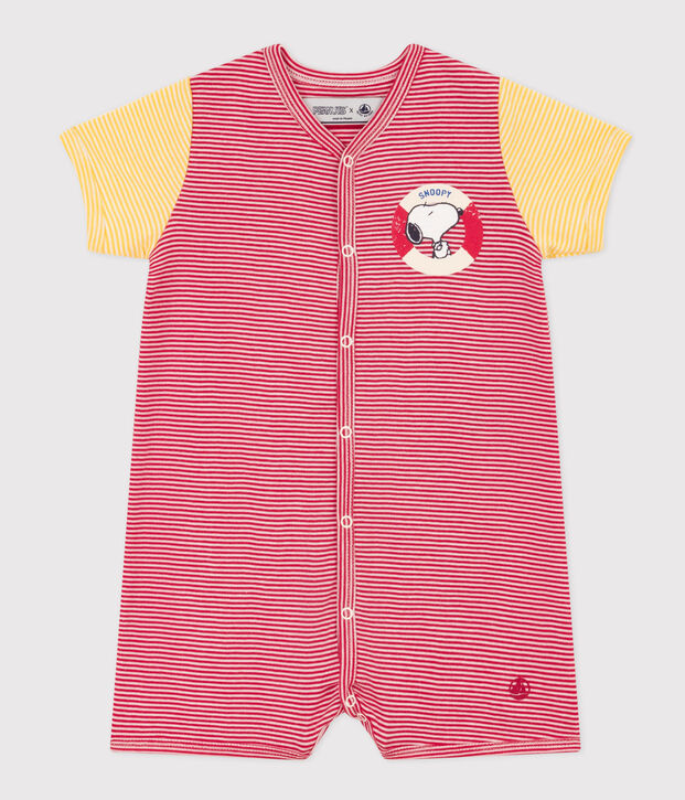 Tutina corta Petit Bateau X Snoopy beb&egrave; in cotone rosso/bianco