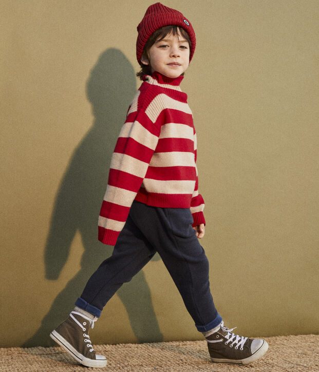 Pullover a righe in lana e cotone bambino beige/rosso