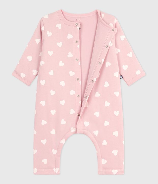 Tutina imbottita in cotone con stampa a cuori neonata rosa/ecru