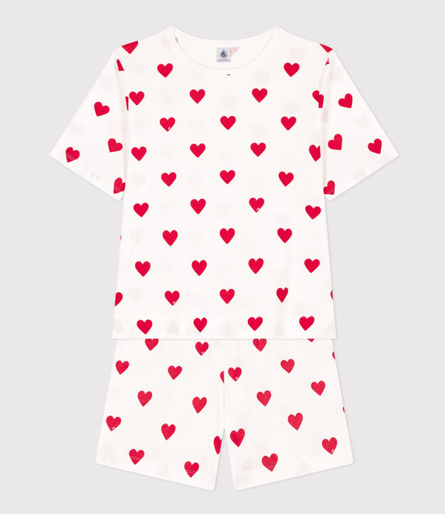 Pigiama donna corto in cotone bianco/rosso