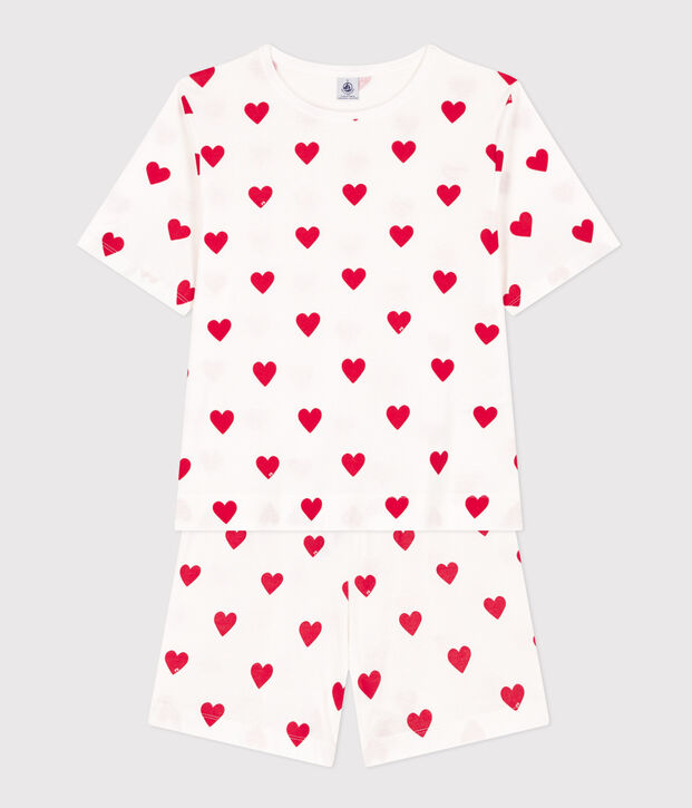 Pigiama donna corto in cotone bianco/rosso