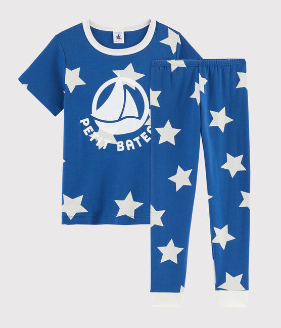 Pigiama bambino fantasia stelle a costine blu MAJOR/bianco ECUME