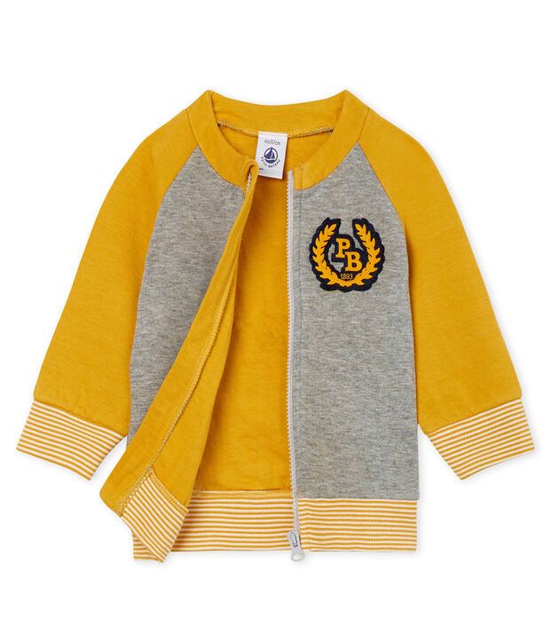 Cardigan zippato beb&egrave; maschio in tubique grigio/giallo