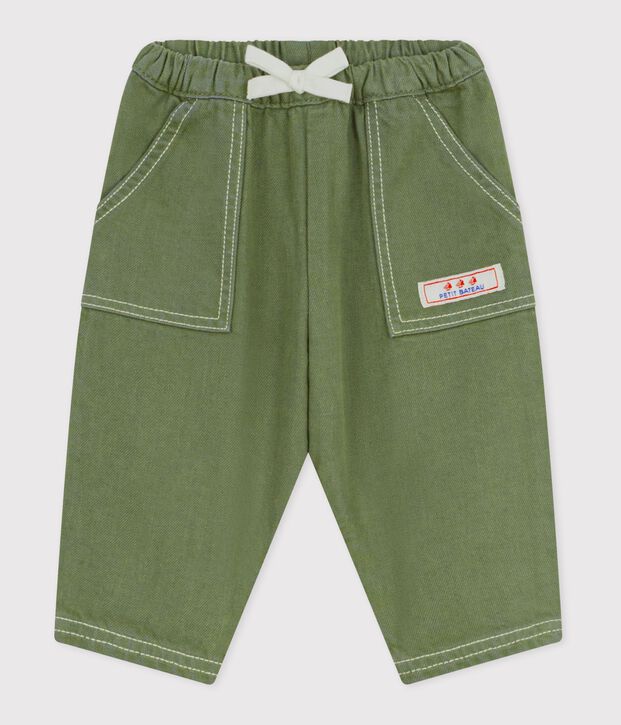 Pantaloni in denim colorato tinta unita neonato OLIVINE