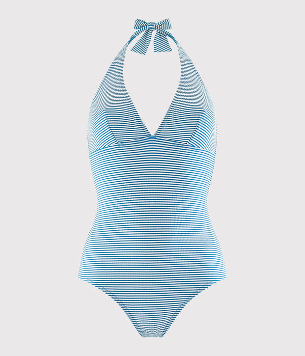 Costume intero riciclato Donna blu/bianco