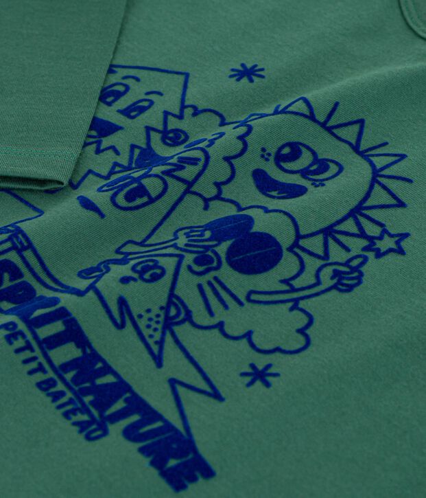 T-shirt a maniche lunghe in cotone con stampa bambina verde