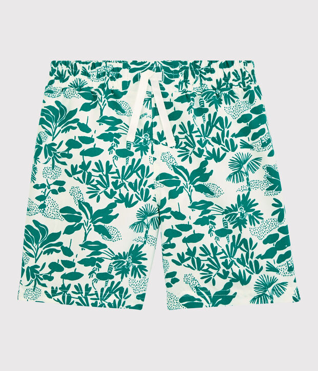 Shorts da mare riciclati con stampa bambino bianco/verde