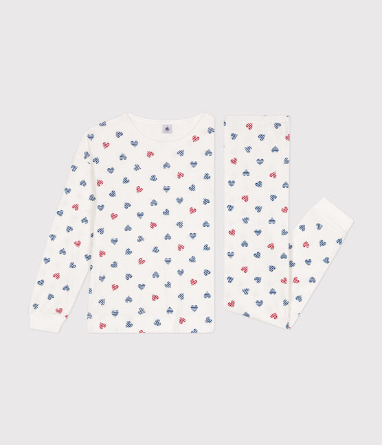 Pigiama in cotone con stampa a cuori donna bianco MARSHMALLOW/bianco MULTICO