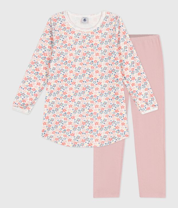 Camicia da notte e leggings bambina in ciniglia con stampa a fiori rosa/multicolore