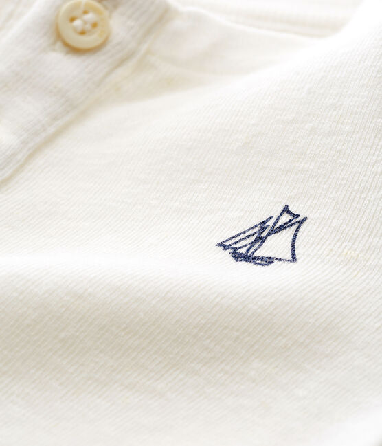 T-shirt ml bebè maschietto in cotone lino bianco MARSHMALLOW