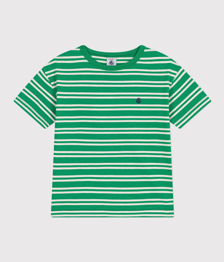 T-shirt a righe in jersey bambino verde/ecru