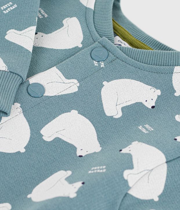 Tutina lunga in cotone con orso bianco stampato neonato grigio/multicolore