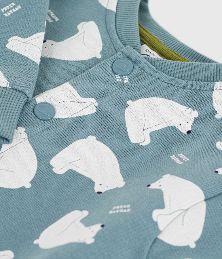 Tutina lunga in cotone con orso bianco stampato neonato blu/multicolore