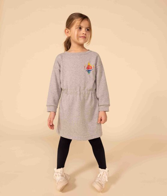 Abito a maniche lunghe in molleton spazzolato bambina grigio CHATON CHINE