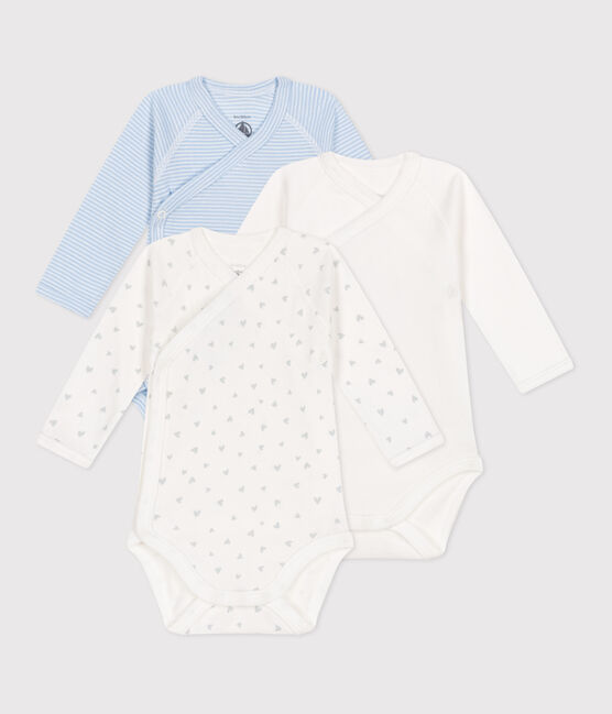 Set da 3 body incrociati a maniche lunghe in cotone stampato neonato variante 1
