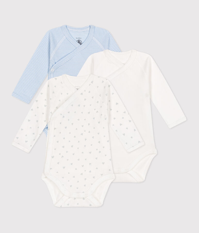 Set da 3 body incrociati a maniche lunghe in cotone stampato neonato multicolore
