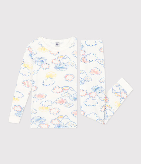 Pigiama aderente bambino in cotone con stampa arcobaleno bianco MARSHMALLOW/bianco MULTICO