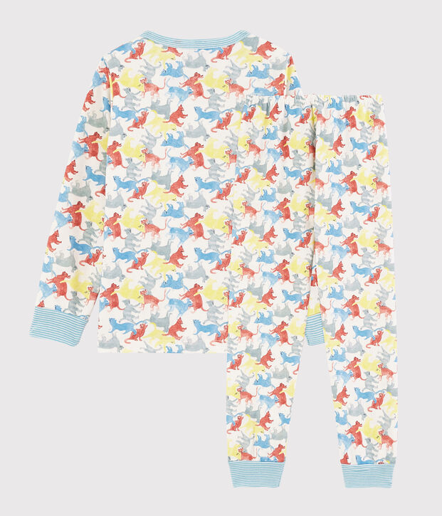 Pigiama stampa gatti bambino in molleton bianco/multicolore