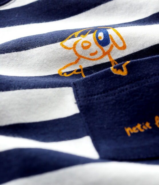 Tutina corta in jersey a righe bebè maschio blu SMOKING/bianco MARSHMALLOW