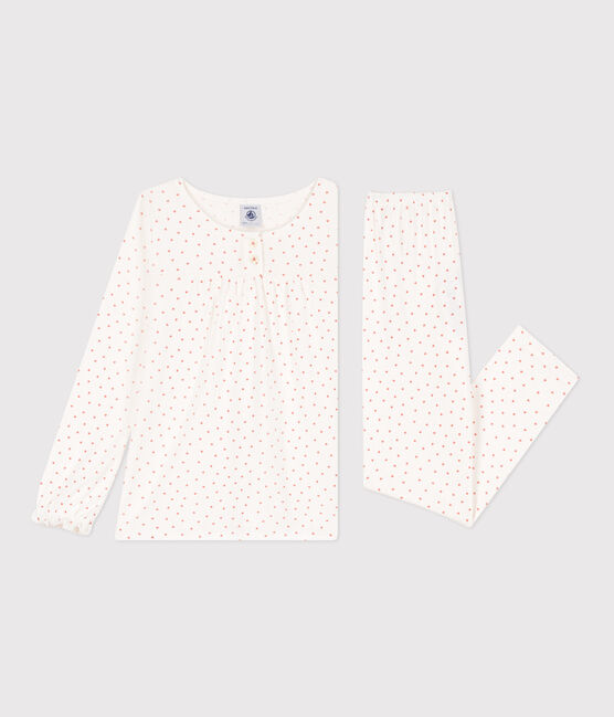 Pigiama bambina in cotone motivo cuore bianco MARSHMALLOW/ PAPAYE