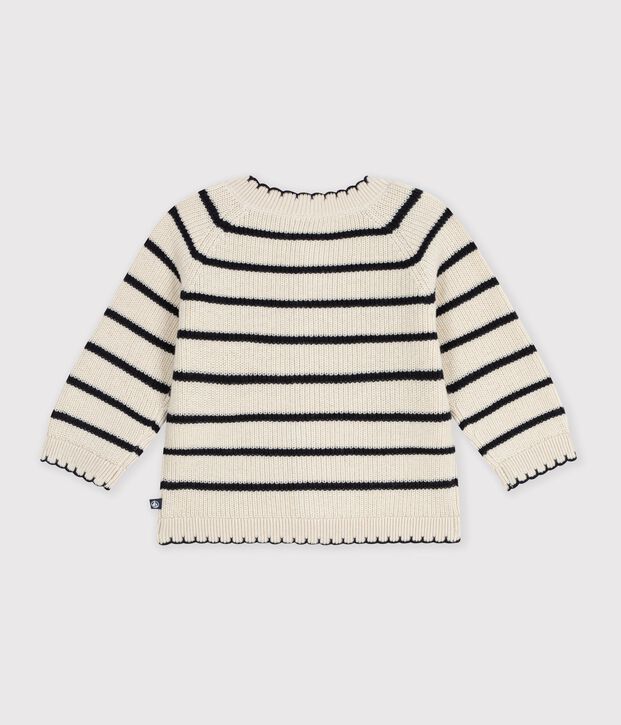 Cardigan in cotone a righe neonata ecru/blu