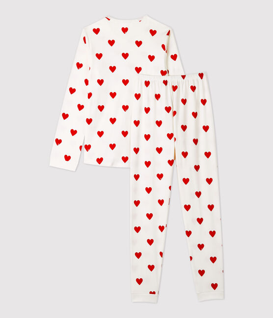 Pigiama bambina fantasia cuori a costine bianco MARSHMALLOW/rosso TERKUIT