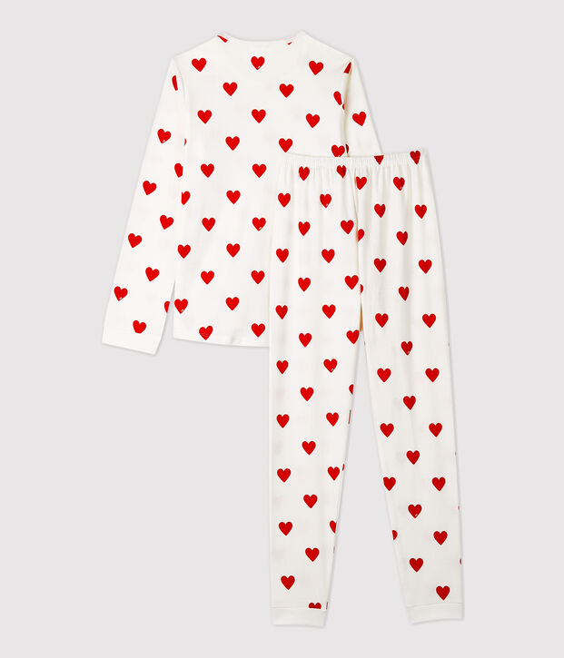 Pigiama bambina fantasia cuori a costine bianco/rosso