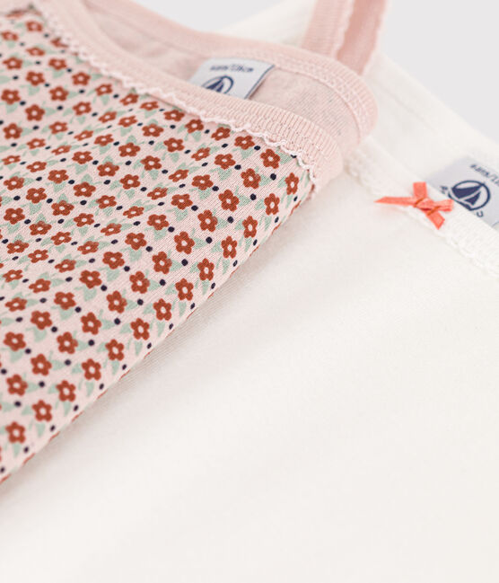 Confezione da 2 canottiere con spalline bambina in cotone motivo fiore variante 1