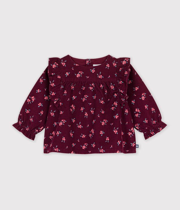 Blusa a maniche lunghe in velluto con stampa a fiori neonata rosso/multicolore