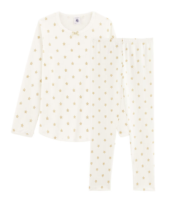 Pigiama a stelle bambina a costine bianco MARSHMALLOW/giallo OR
