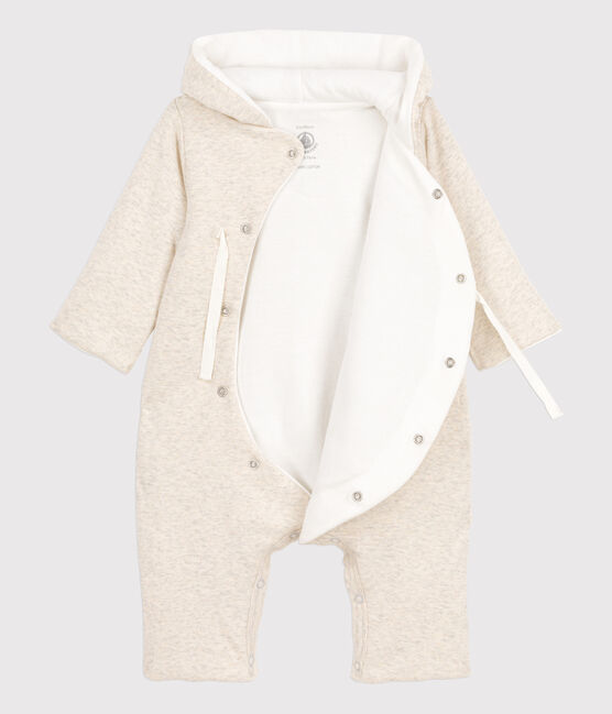 Tutina lunga bebè grigia in chiné con cappuccio in cotone beige MONTELIMAR CHINE