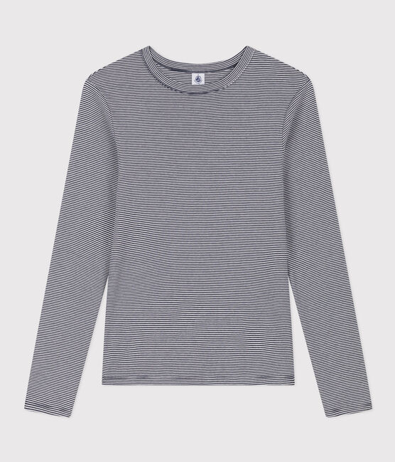 T-shirt L'ICONIQUE girocollo in cotone Donna blu SMOKING/bianco MARSHMALLOW