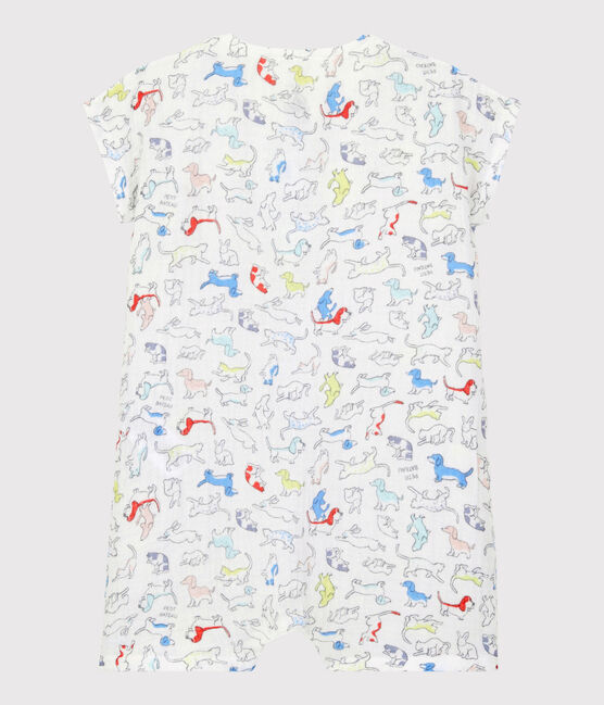 Tuta corta cuccioli colorati bebè in tessuto goffrato di cotone biologico bianco MARSHMALLOW/bianco MULTICO