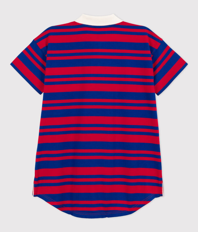 Abito a righe a maniche corte in cotone bambina blu/rosso