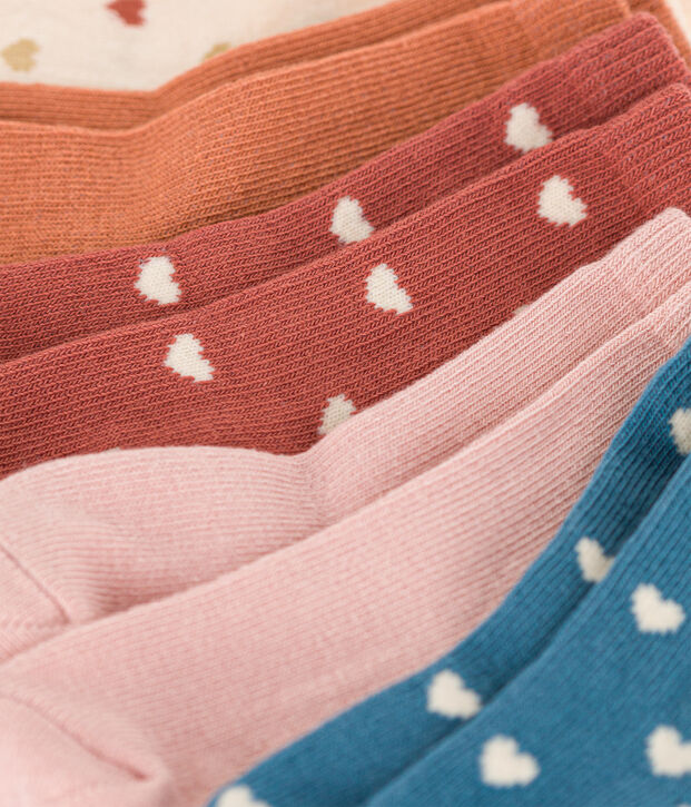 Confezione da 5 paia di calzini beb&egrave; a cuori multicolore