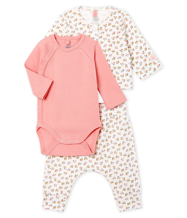 Completo tre pezzi beb&egrave; femmina a costine bianco/multicolore