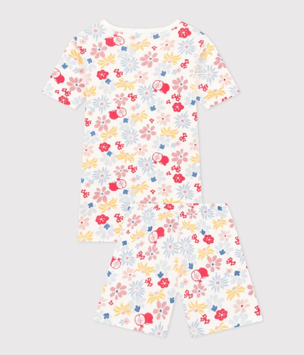 Pigiama bambino corto aderente in cotone con stampa a fiori bianco/multicolore