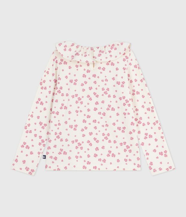 T-shirt a maniche lunghe in cotone con stampa bambina ecru/multicolore