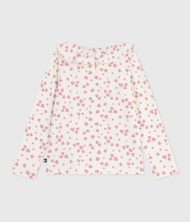T-shirt a maniche lunghe in cotone con stampa bambina ecru/multicolore