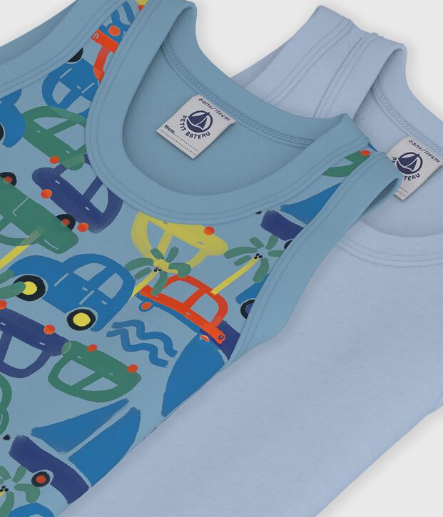Set di canotte bambino in cotone con stampa di automobili multicolore