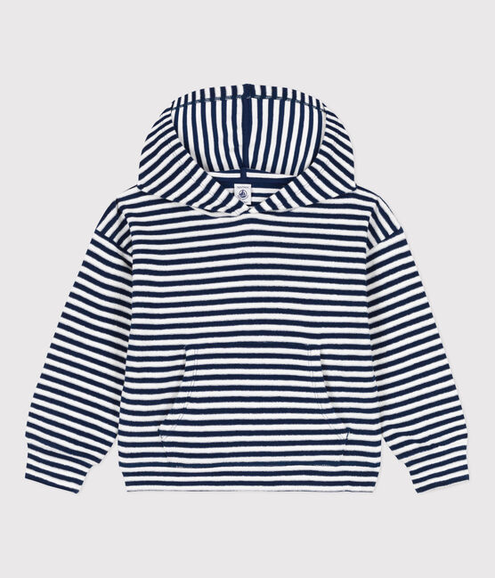 Felpa a righe con cappuccio bambino blu MEDIEVAL/bianco MARSHMALLOW