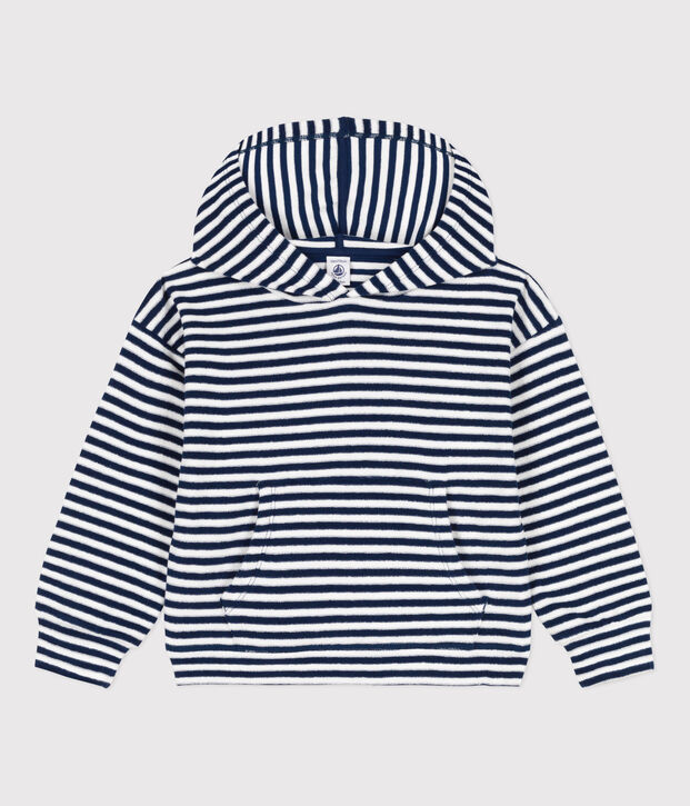 Felpa a righe con cappuccio bambino blu/bianco